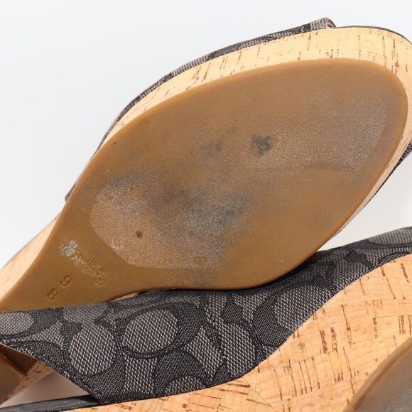 Women's Coach Ferry Logo Signature Wedge Gray/Black Buckle Sandals Size 9B - Picture 5 of 10